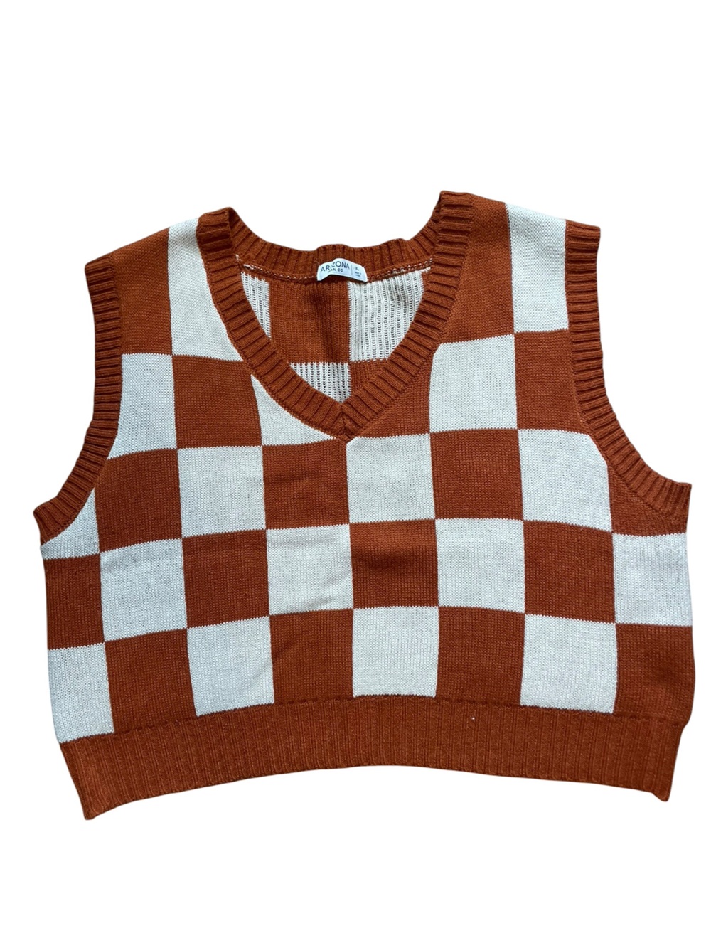 Arizona Checker Sweater Vest XL Rust Academia Preppy Nerd Contemporary Mod